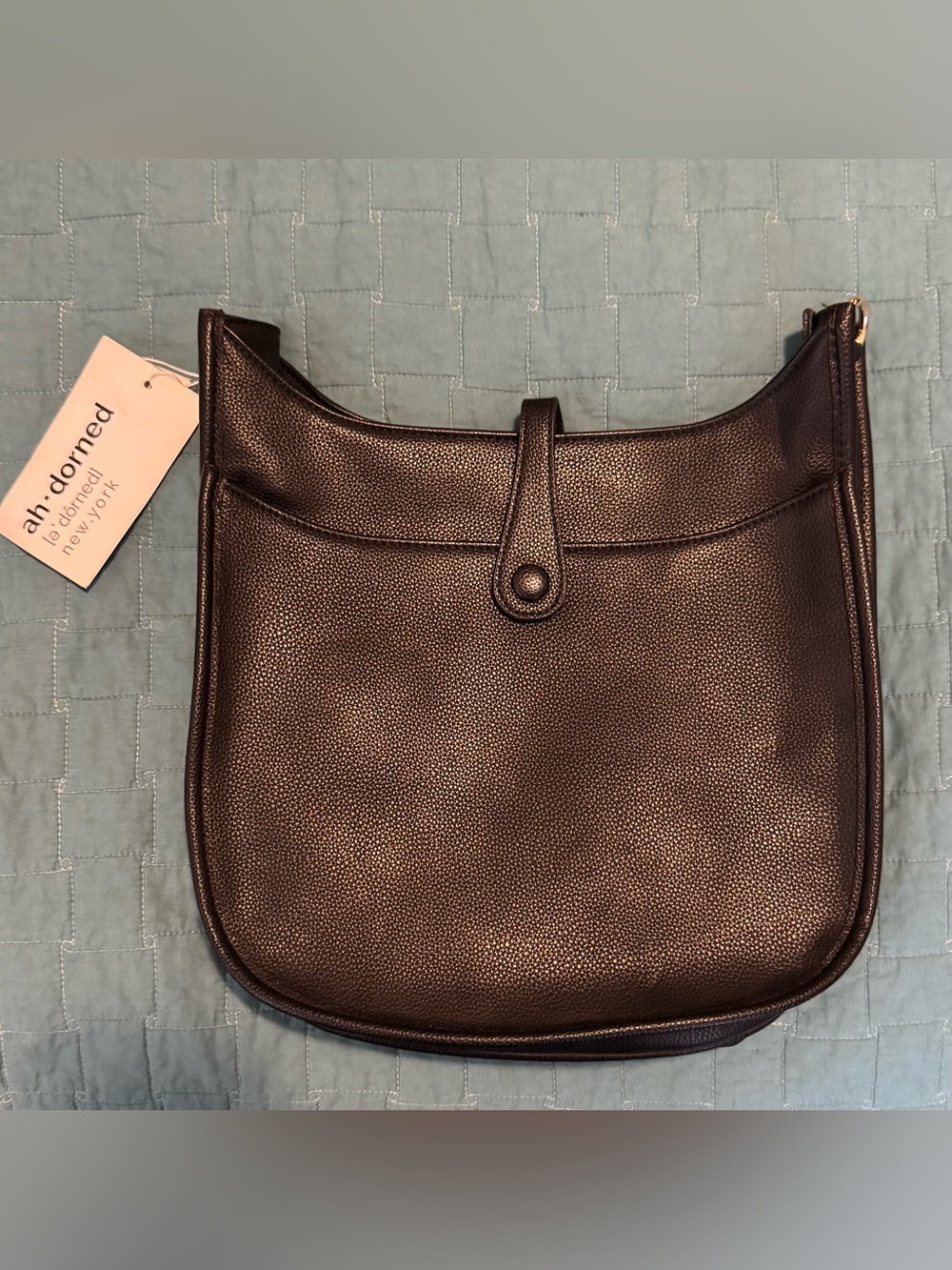NWT Ah-Dorned Black Vegan Leather Messenger Crossbody Bag + 1 Adjustable Strap